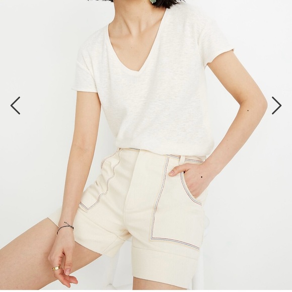 Madewell 70s Rainbow-Stitched Canvas Chase Highrise Patchpocket Shorts Cloud - Picture 2 of 9